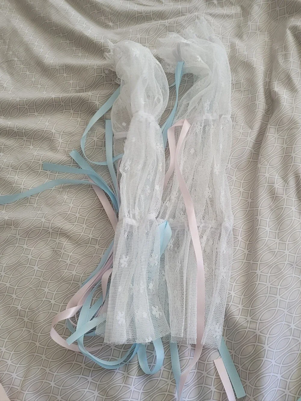Blue & Pink Lace Ribbon Leg Warmers